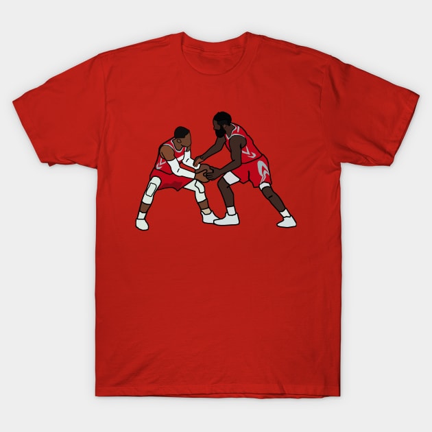 Russell Westbrook Fights James Harden for the ball - Houston Rockets NBA T-Shirt by xavierjfong